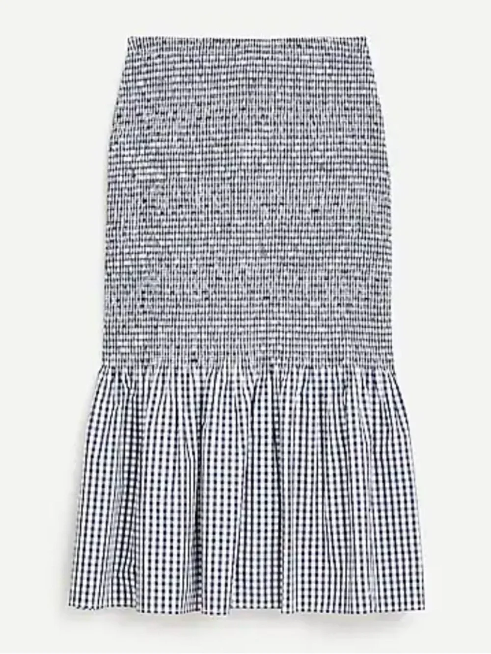 J. Crew Gingham Smocked Midi Skirt Navy White Size 4 Cottagecore Twee
